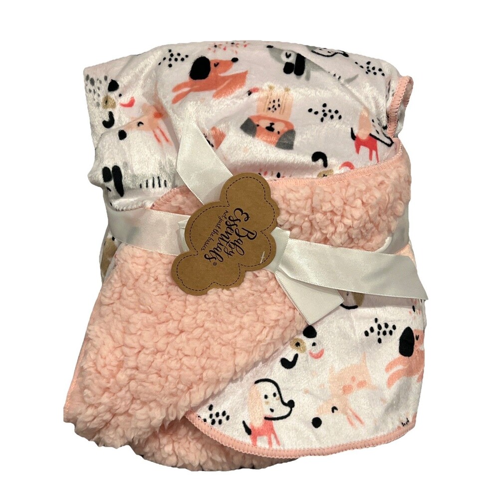 Baby Essentials Pink Puppy Dog Blanket Sherpa Girl Security Lovey New